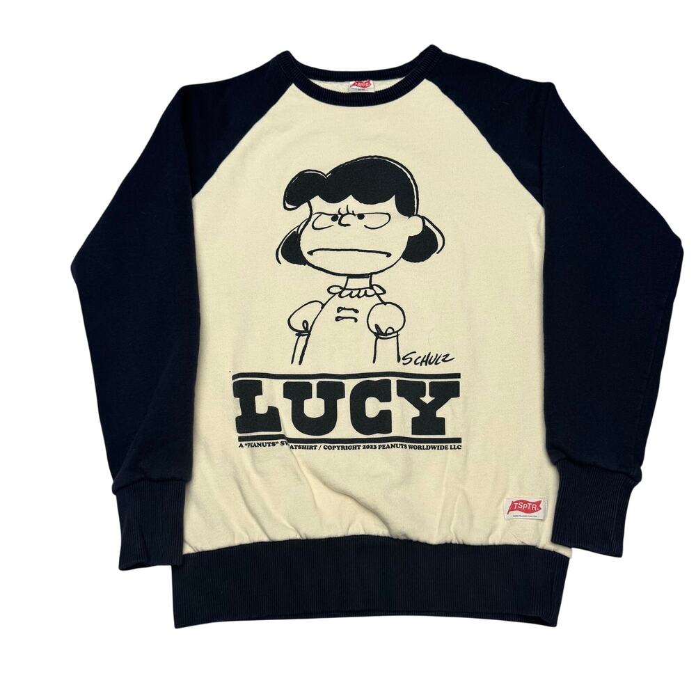 TSPTR Peanuts Lucy I Feel Mean Crew Fleece Raglan Sweatshirt XS Retro